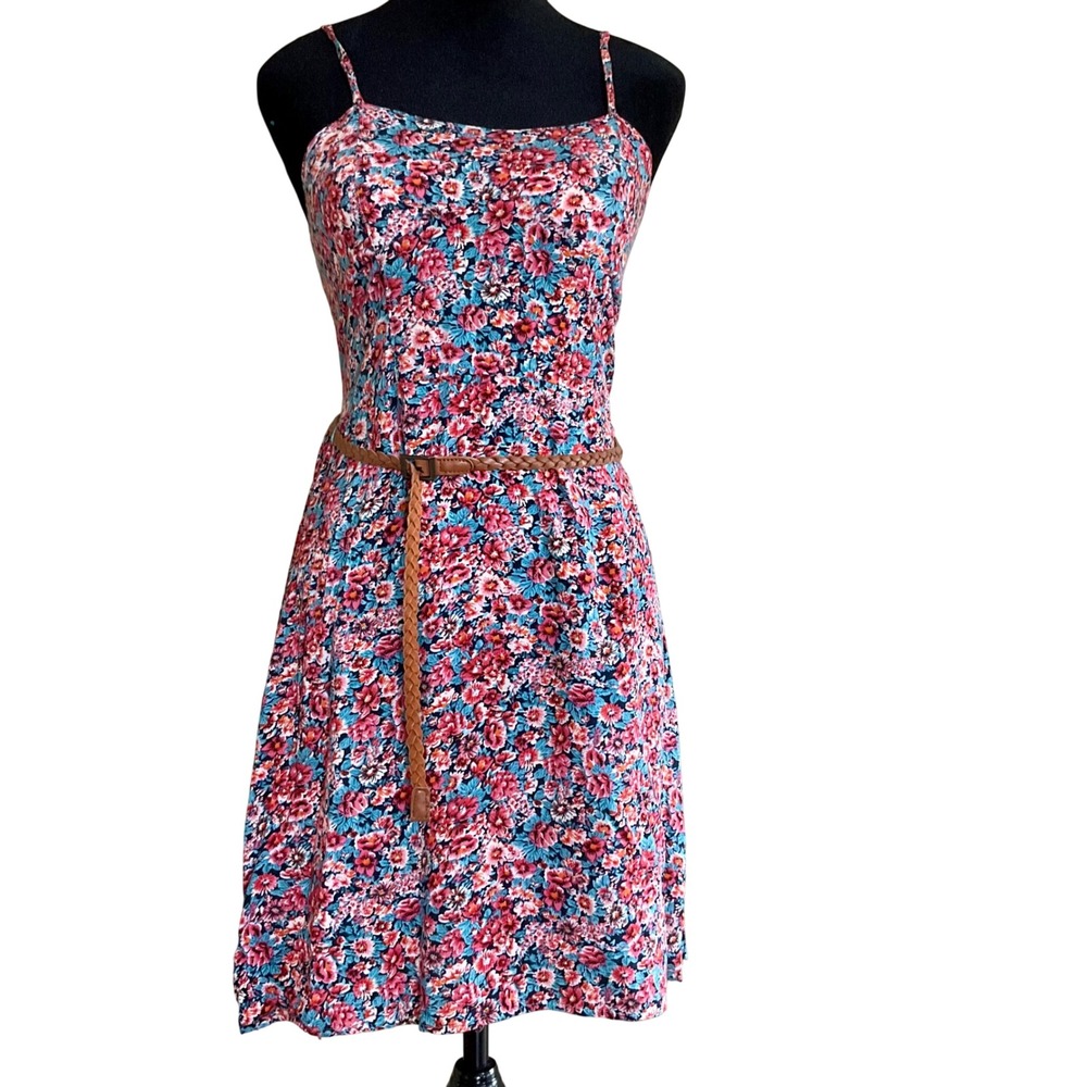 New Look Floral Smocked Back Sundress with Braided Belt M Cottagecore Boho Retro